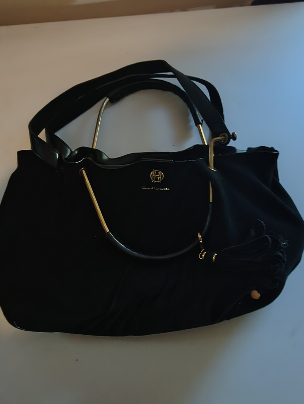 House of Harlow 1960 Black Tote with Gold Hardware and Tassel